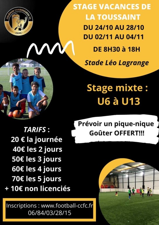 Stage vacances Scolaires U6 à U13 ( Filles et Garçons) du 24/10 au 28/10/2022