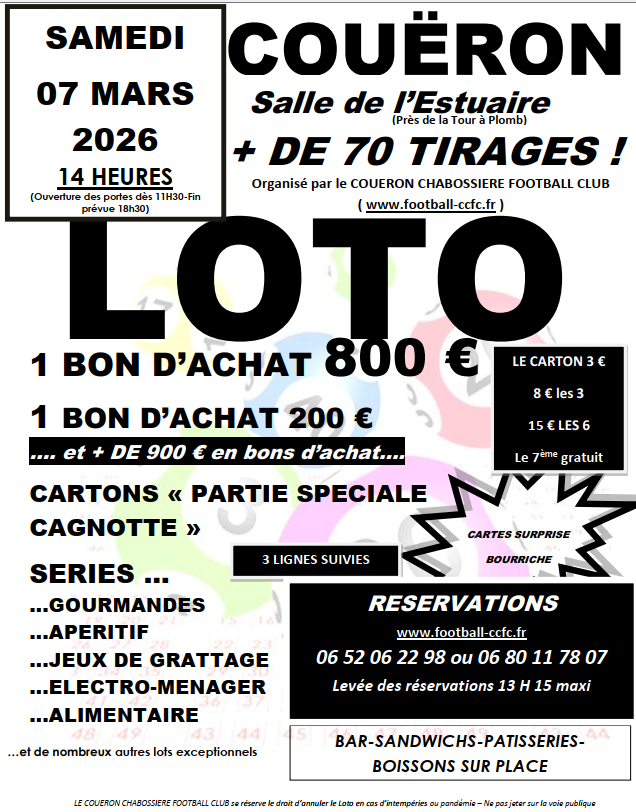 SUPER LOTO le SAMEDI 07 MARS 2026 à 14H00 **Je fais un gâteau et je donne un coup de main**