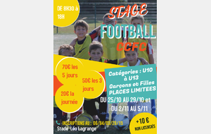 Stages Vacances Scolaires U10 à U13 ( Filles et Garçons) du 02 au 05/11/2021 *Secteur CHABOSSIERE* 