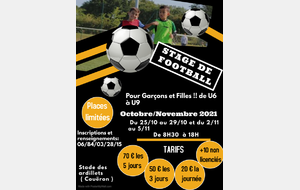 Stages Vacances Scolaires U6 à U9 ( Filles et Garçons) du 25 au 29/10/2021**Secteur COUËRON**