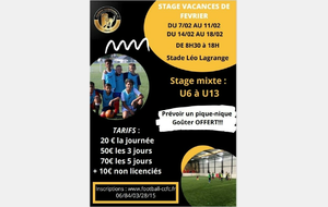 Stage vacances Scolaires U6 à U13 ( Filles et Garçons) du 07/02 au 11/02/2022