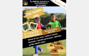 Stage vacances Scolaires U6 à U13 ( Filles et Garçons) du 11/04 au 15/04/2022