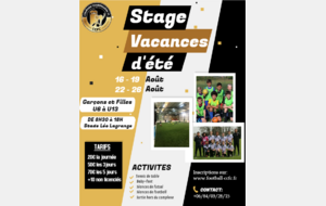 Stage vacances Scolaires U6 à U13 ( Filles et Garçons) du 16/08 au 19/08/2022