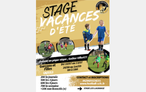 Stage ETE  vacances Scolaires U6 à U13 ( Filles et Garçons) du 10/07 au 13/07/2023