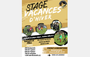 Stage vacances Scolaires U6 à U13 ( Filles et Garçons) du 04 AU 08 MARS 2024